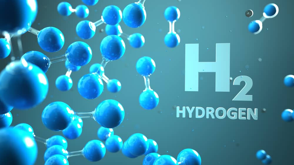 H2 hydrogen molecule in liquid 3D illustration